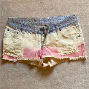 Red white and blue denim shorts